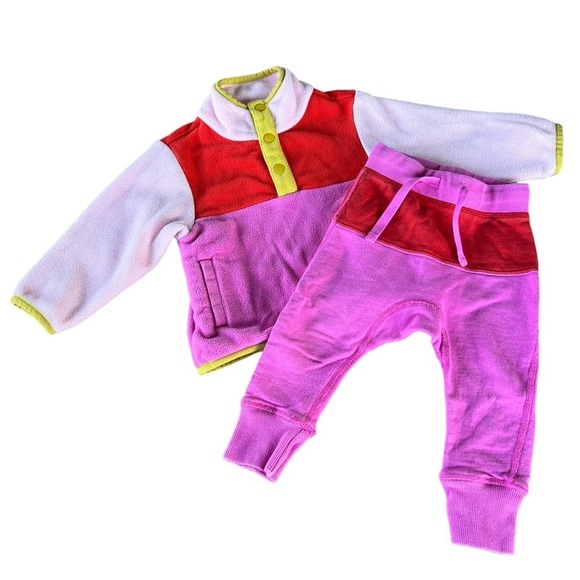 Hanna Andersson Other - Hanna Andersson Colorblock Fleece Pullover Jogger Set Pink Yellow Red Size 2T